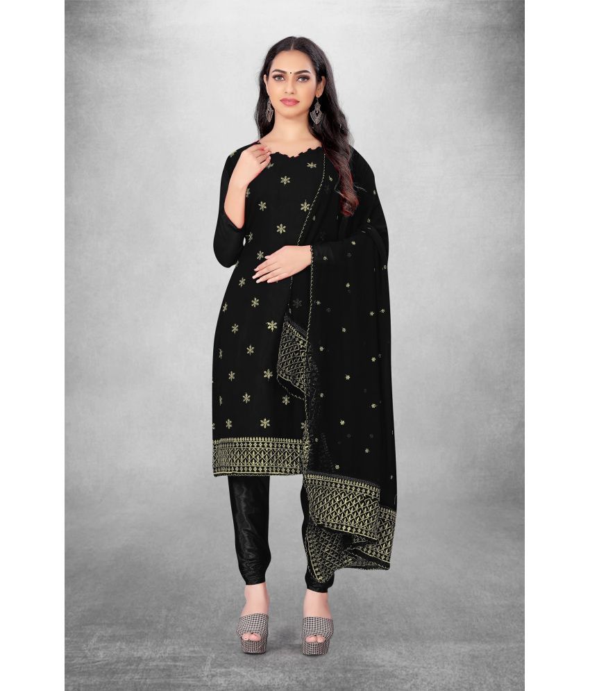     			Apnisha Unstitched Georgette Embroidered Dress Material - Black ( Pack of 1 )