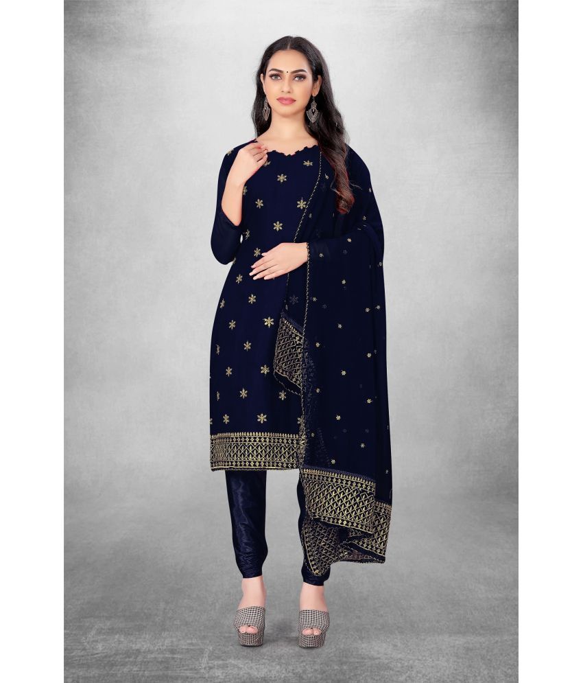     			Apnisha Unstitched Georgette Embroidered Dress Material - Navy Blue ( Pack of 1 )