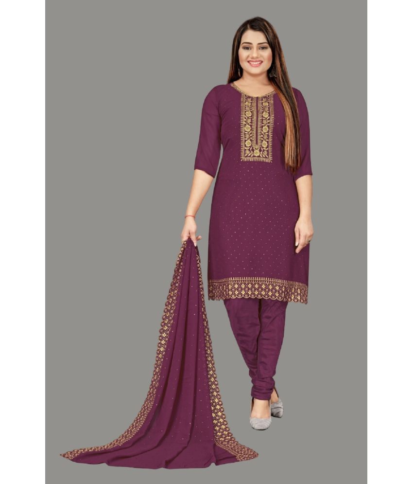     			Apnisha Unstitched Georgette Embroidered Dress Material - Mauve ( Pack of 1 )