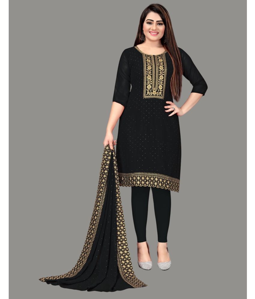     			Apnisha Unstitched Georgette Embroidered Dress Material - Black ( Pack of 1 )