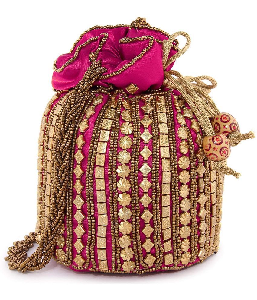     			Bulbul Pink Velvet Potli