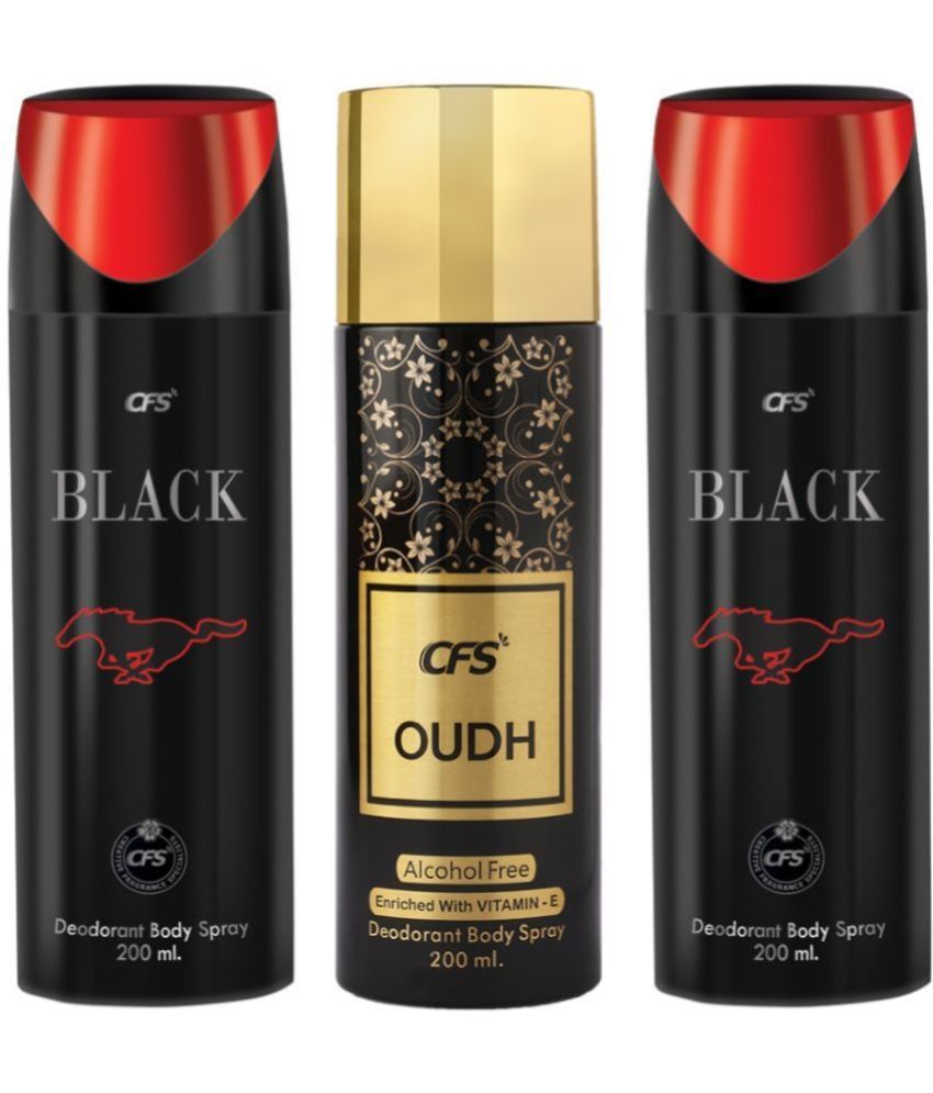     			CFS  Black, Black & Oudh Black Deodorant Spray for Unisex 600 ml ( Pack of 3 )