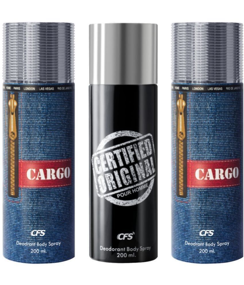     			CFS  Cargo Blue, Cargo Blue &Certified Black Body Spray for Unisex 600 ml ( Pack of 3 )