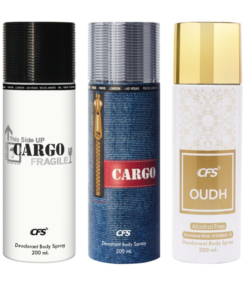     			CFS  Cargo Blue, Cargo White & Oudh White Body Spray for Unisex 600 ml ( Pack of 3 )