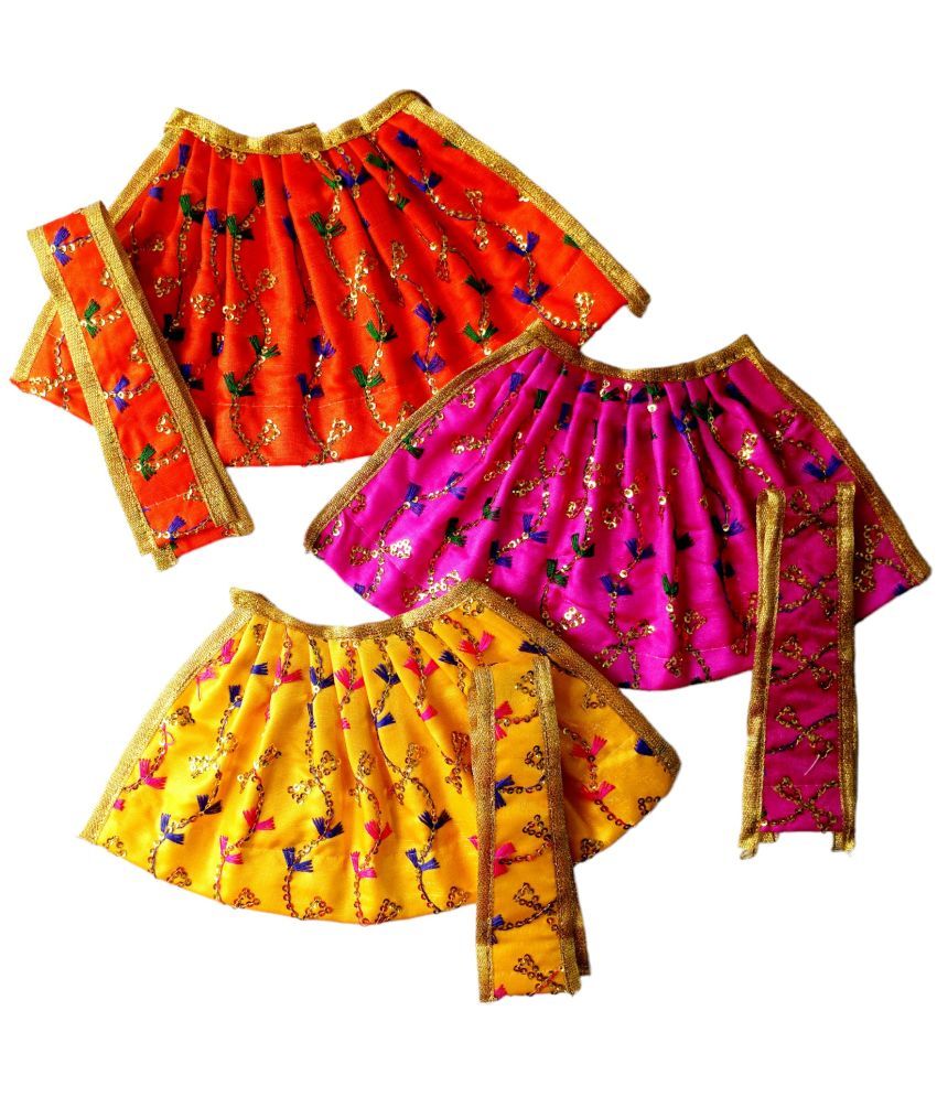     			Cherry Tree Durga Mata Multicolor Silk Lehanga ( Pack of 3 )