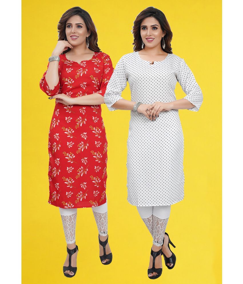     			Colorscube Crepe Printed Straight Women's Kurti - White ( Pack of 2 )