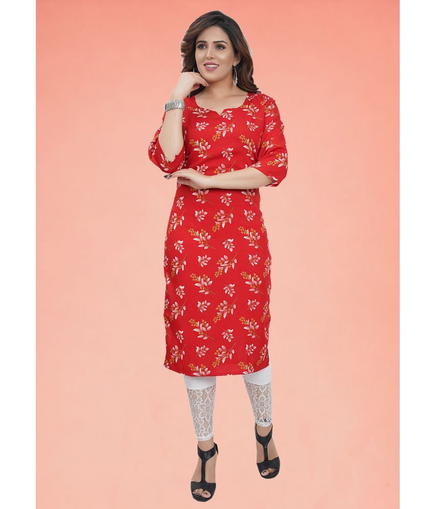     			Colorscube Crepe Printed Straight Women's Kurti - Red ( Pack of 1 )