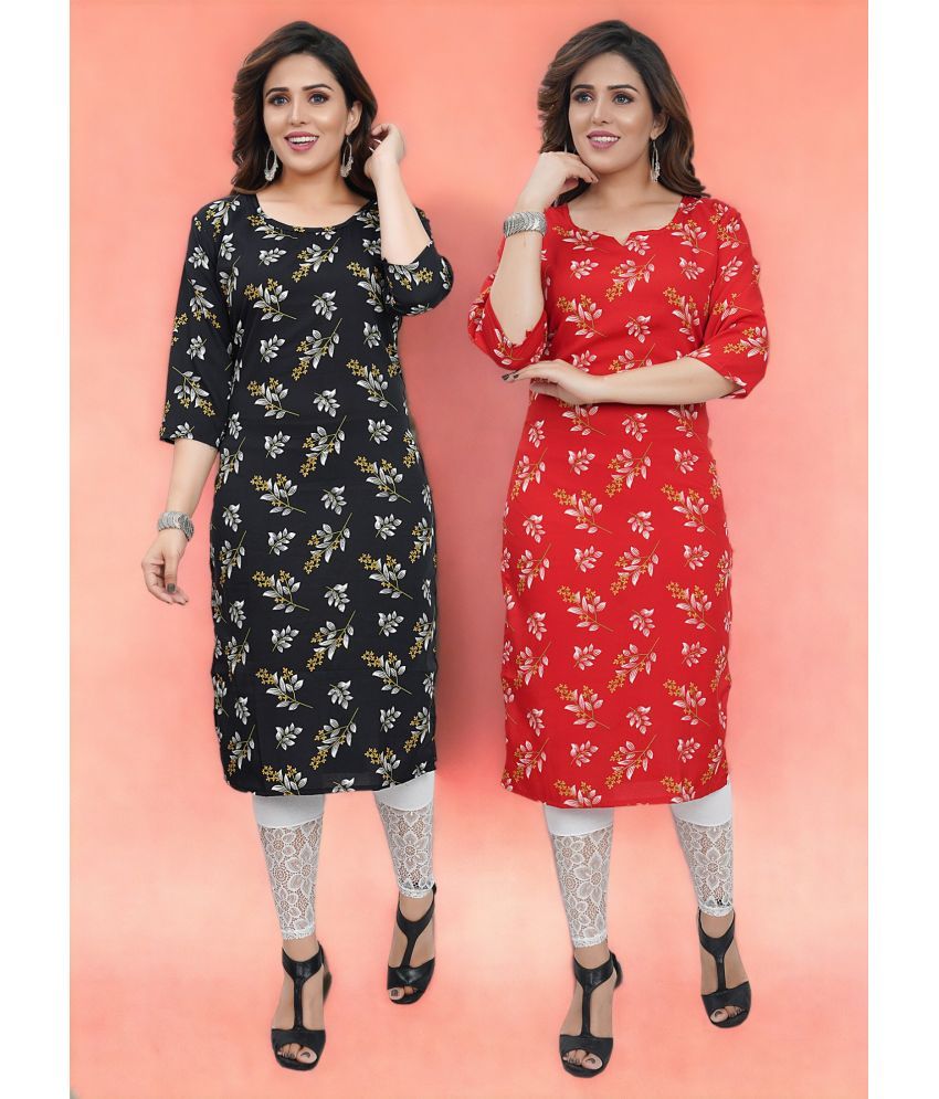     			Colorscube Crepe Printed Straight Women's Kurti - Red & Black ( Pack of 2 )