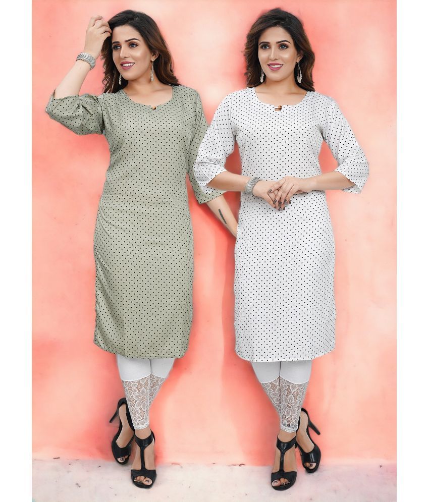     			Colorscube Crepe Printed Straight Women's Kurti - White ( Pack of 2 )