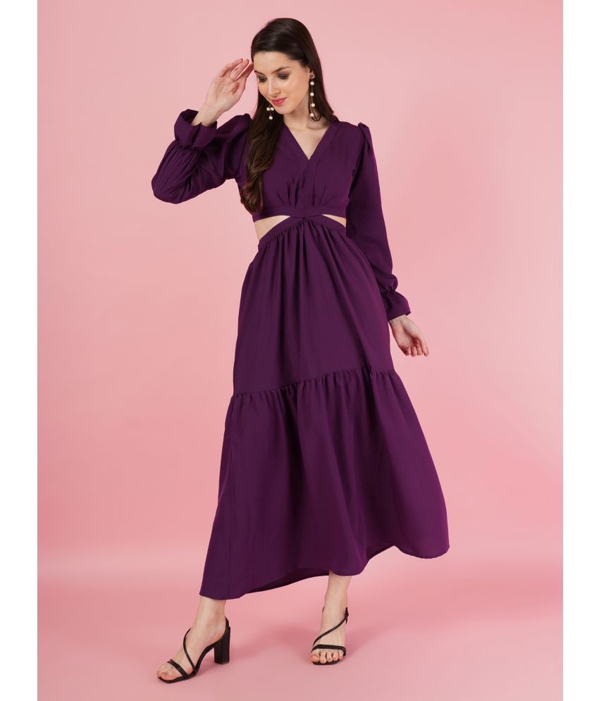     			Femvy Polyester Solid Ankle Length Women's Fit & Flare Dress - Wine ( Pack of 1 )