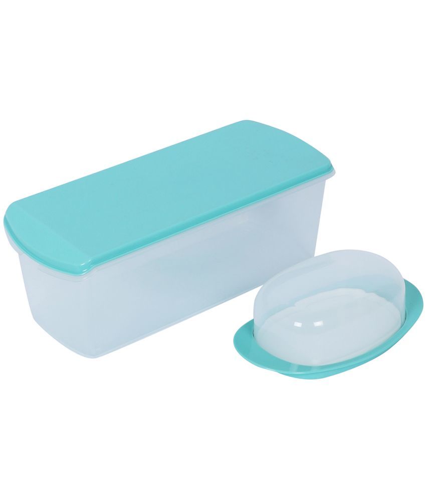     			Gluman Butter Dish & Polyproplene Teal Bread Container ( Set of 2 )