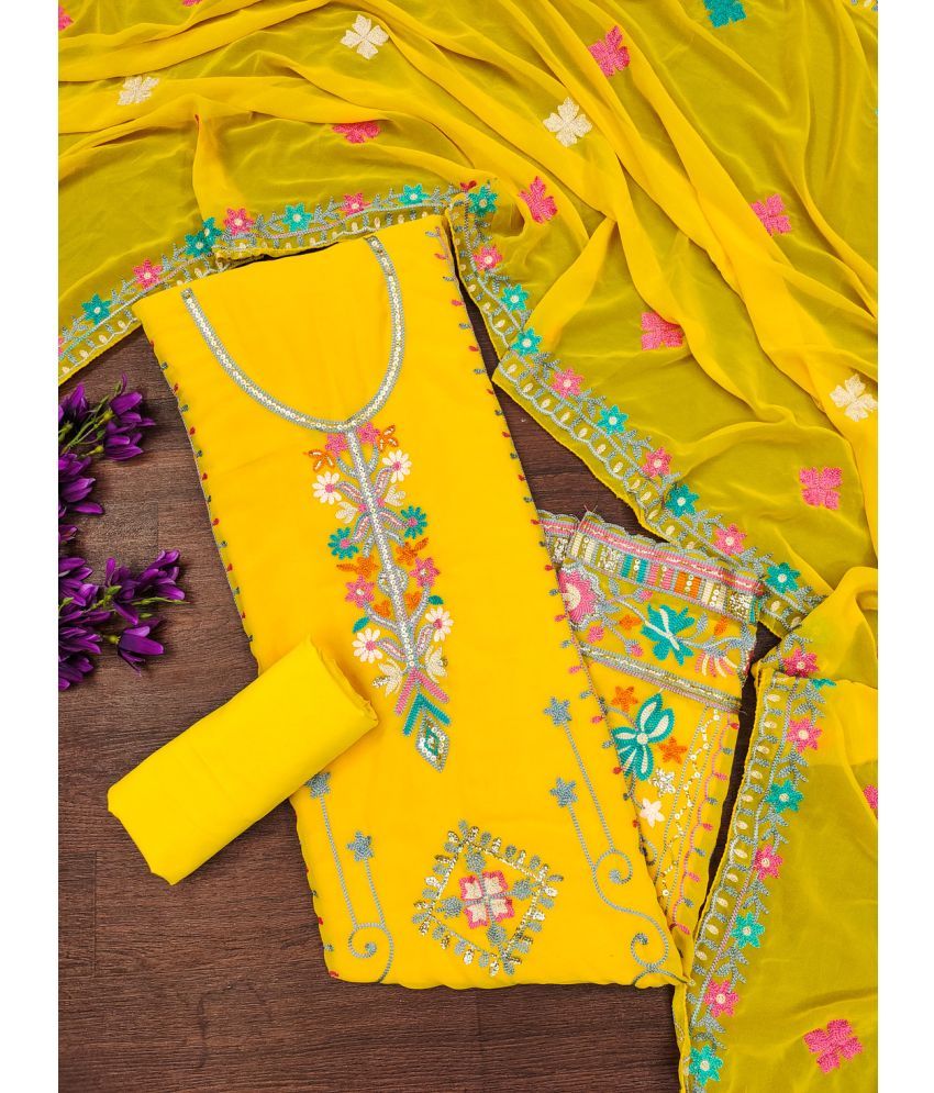     			JULEE Unstitched Georgette Embroidered Dress Material - Yellow ( Pack of 1 )