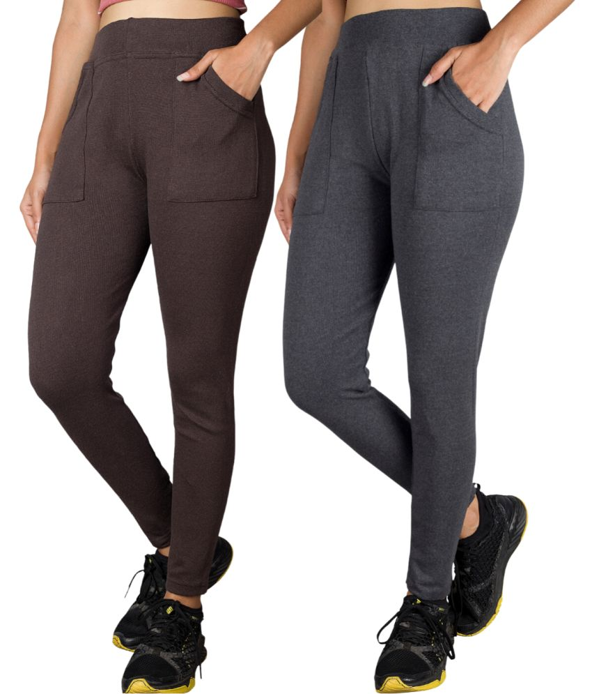     			KARARO JEGGINGS - Cotton Blend Skinny Fit Brown Women's Jeggings ( Pack of 2 )