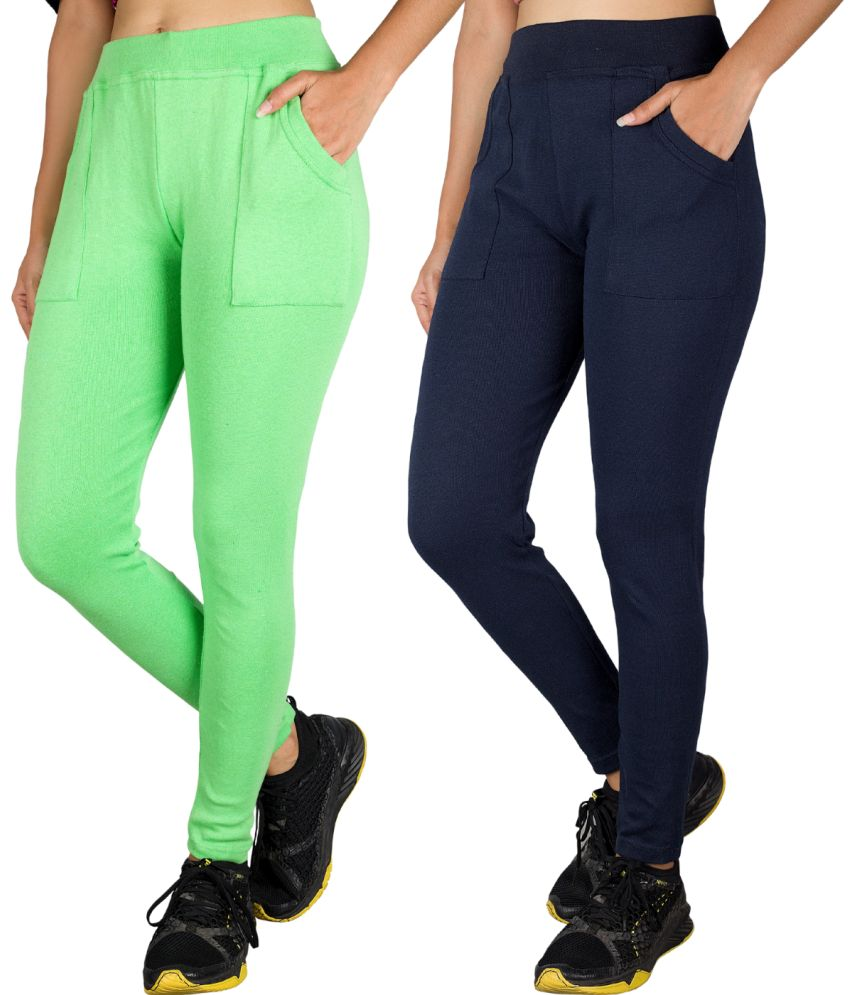     			KARARO JEGGINGS - Cotton Blend Skinny Fit Fluorescent Green Women's Jeggings ( Pack of 2 )