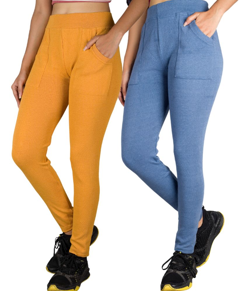     			KARARO JEGGINGS - Cotton Blend Skinny Fit Yellow Women's Jeggings ( Pack of 2 )