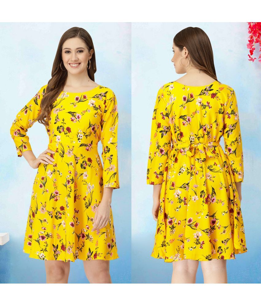     			MISS AYSE Crepe Printed Above Knee Women's Fit & Flare Dress - Yellow ( Pack of 1 )