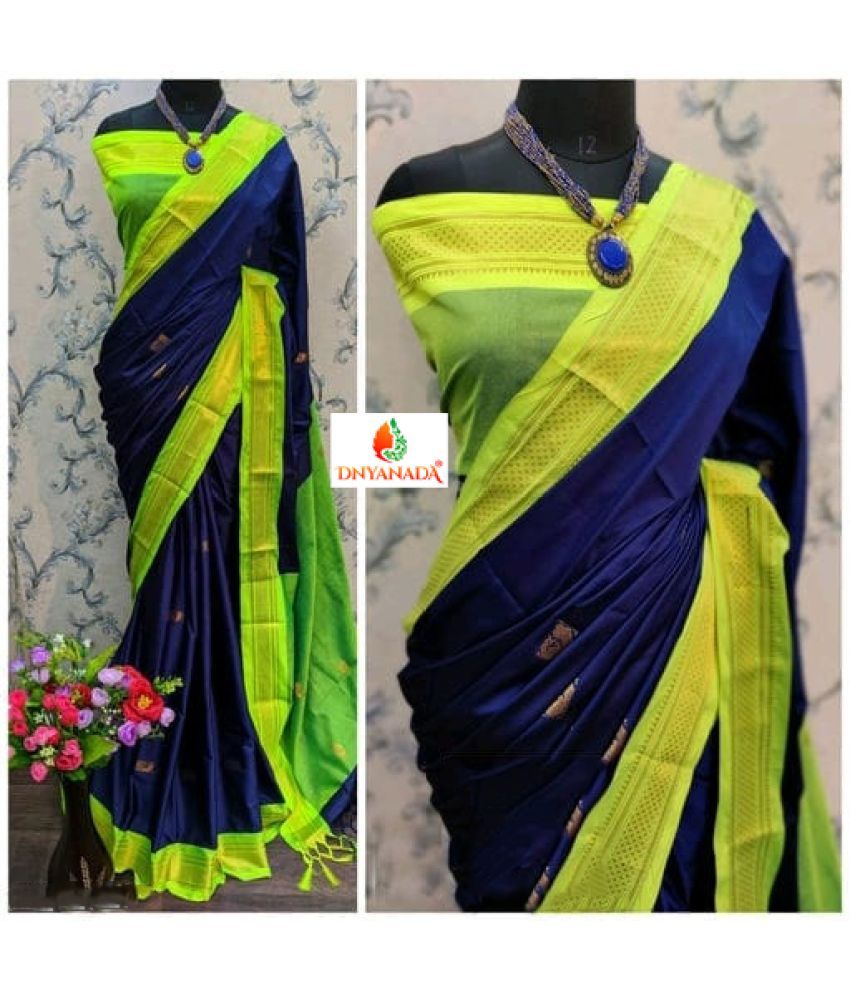     			Mysstre Cotton Silk Woven Saree With Blouse Piece - Navy Blue ( Pack of 1 )