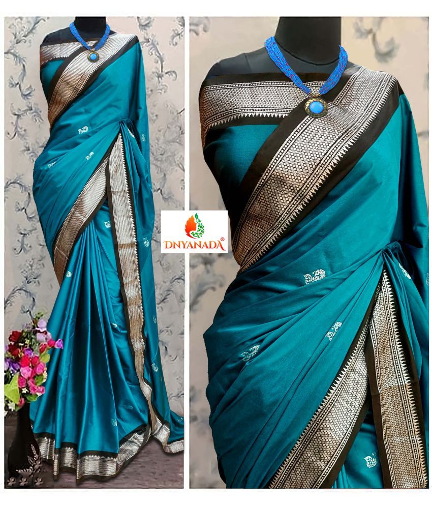     			Mysstre Cotton Silk Woven Saree With Blouse Piece - Teal ( Pack of 1 )