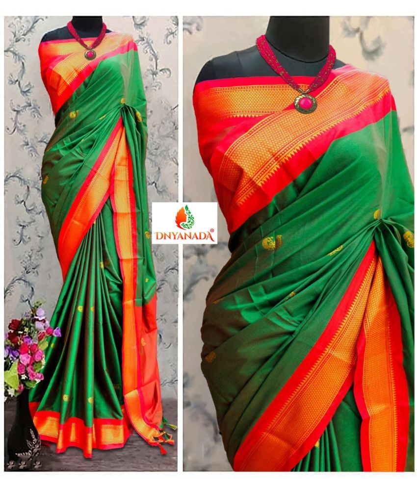     			Mysstre Cotton Silk Woven Saree With Blouse Piece - Green ( Pack of 1 )