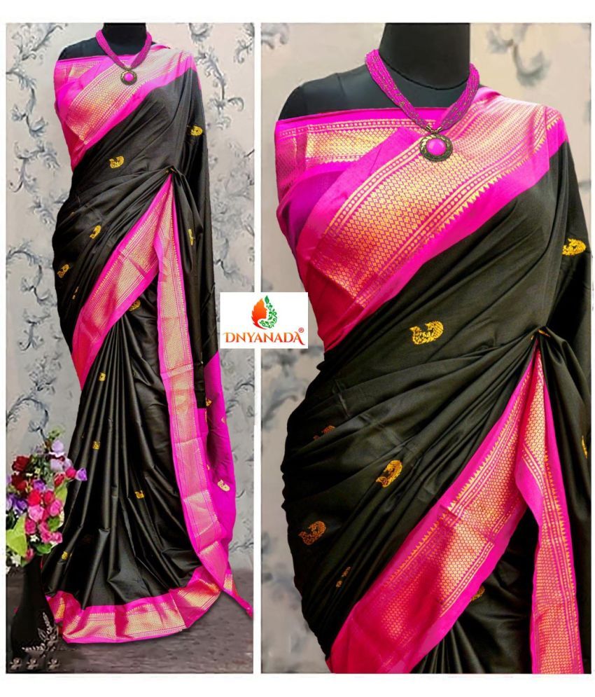     			Mysstre Cotton Silk Woven Saree With Blouse Piece - Black ( Pack of 1 )