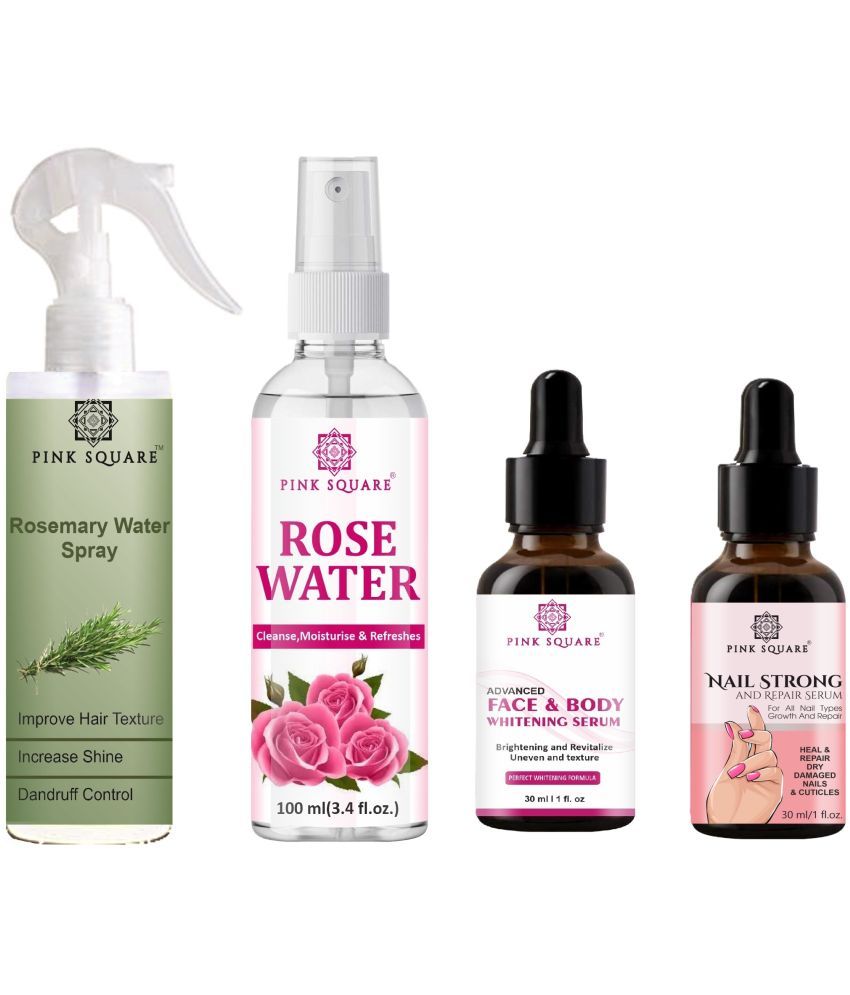     			Rosemary Water Hair Spray 100ml, Rose water for Cleansing 100ml, Face-Body Serum 30ml & Nail Strong Serum 30ml Combo 4