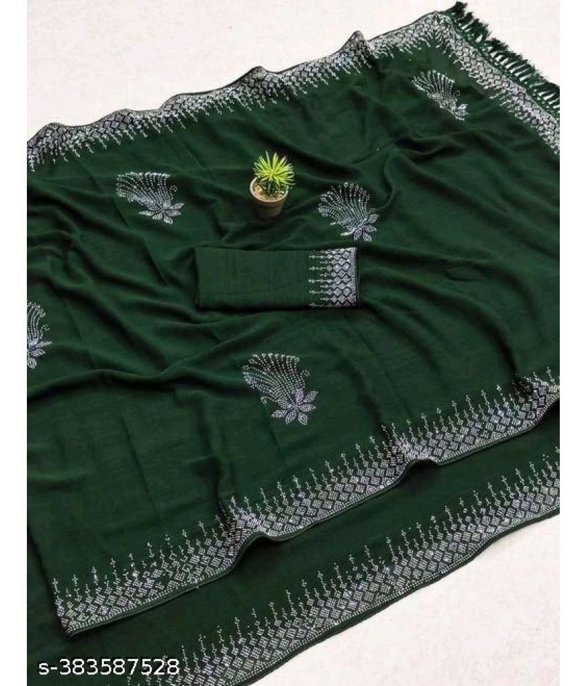     			Shivadit ethnic Georgette Embellished Saree With Blouse Piece - Green ( Pack of 1 )