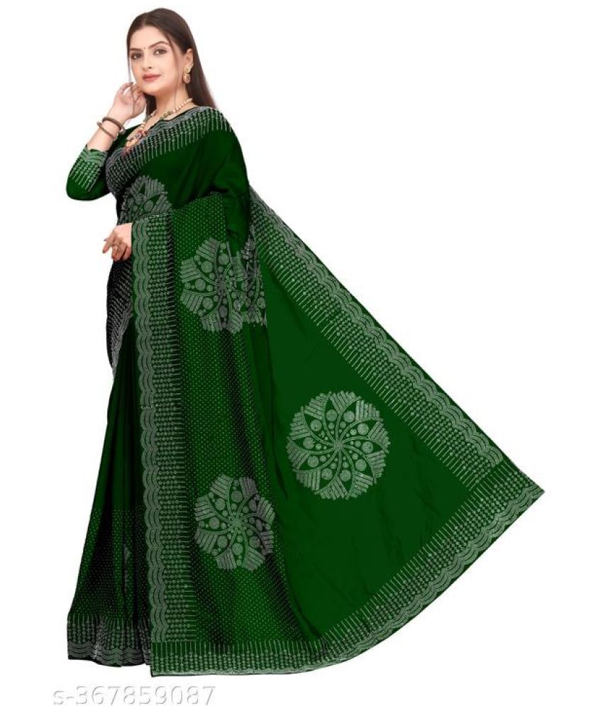     			Shivadit ethnic Georgette Embellished Saree With Blouse Piece - Green ( Pack of 1 )