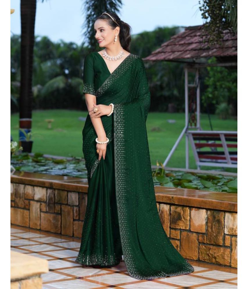     			Shivadit ethnic Georgette Solid Saree With Blouse Piece - Green ( Pack of 1 )