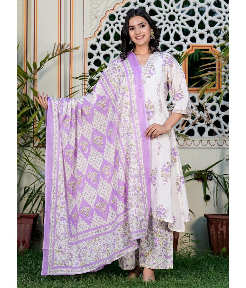     			Vbuyz Cotton Printed Kurti With Palazzo Women's Stitched Salwar Suit - Purple ( Pack of 1 )