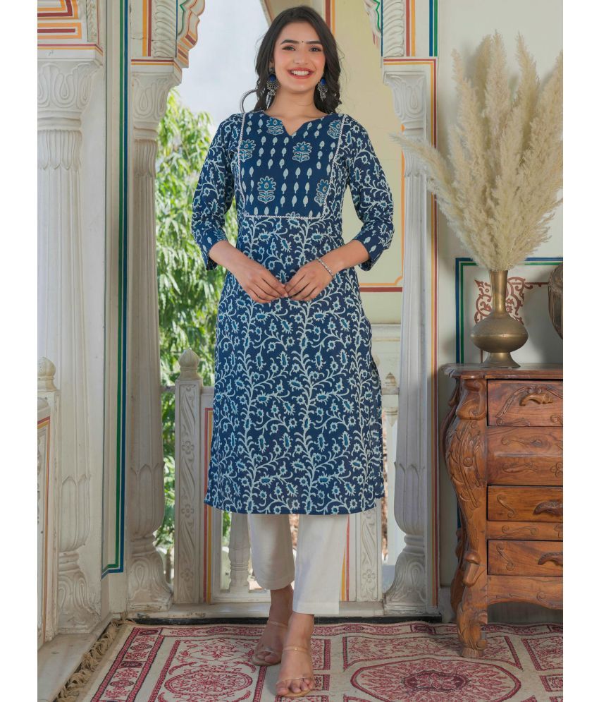     			Vbuyz Cotton Printed Straight Women's Kurti - Blue ( Pack of 1 )