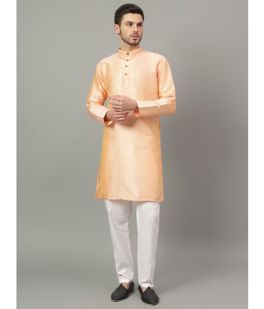     			Yugnik Fluorescent Orange Rayon Regular Fit Men's Kurta Pyjama Set ( Pack of 1 )