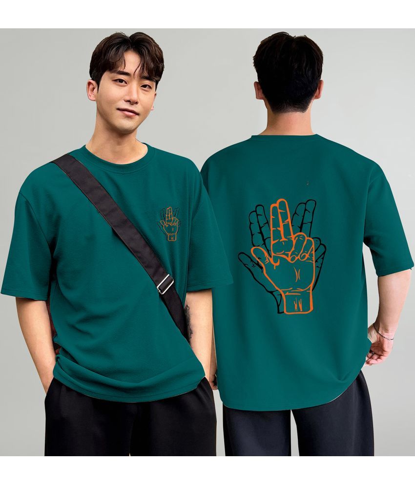     			happy khajana Polyester Oversized Fit Printed Half Sleeves Men's T-Shirt - Teal ( Pack of 1 )