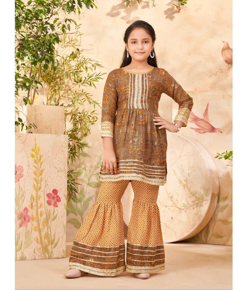     			Aarika Mustard Cotton Blend Girls Kurta and Sharara Set ( Pack of 1 )