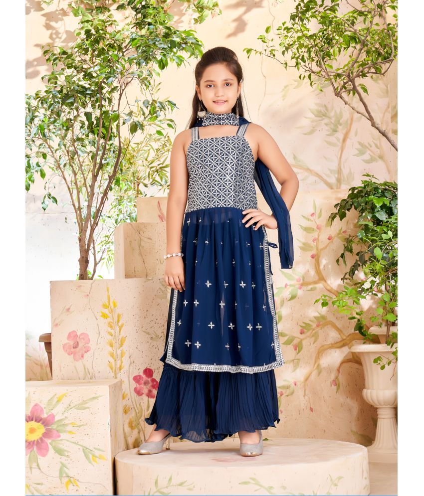     			Aarika Navy Blue Georgette Girls Kurta and Sharara Set ( Pack of 1 )