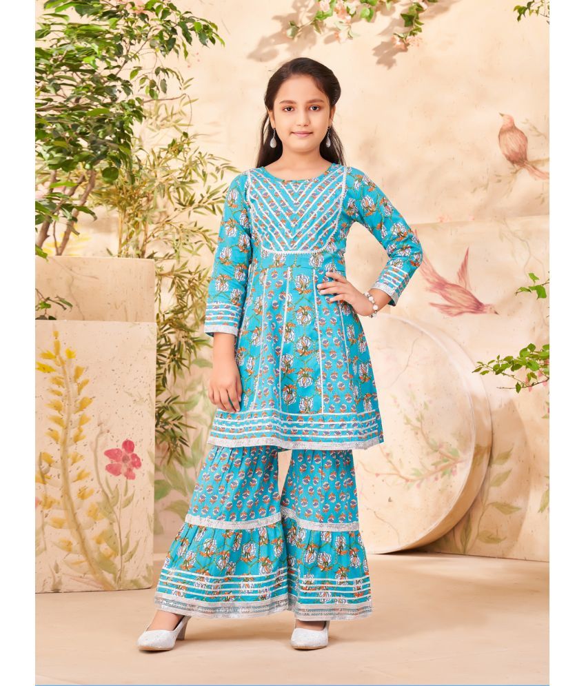     			Aarika Sea Green Cotton Girls Kurta and Sharara Set ( Pack of 1 )