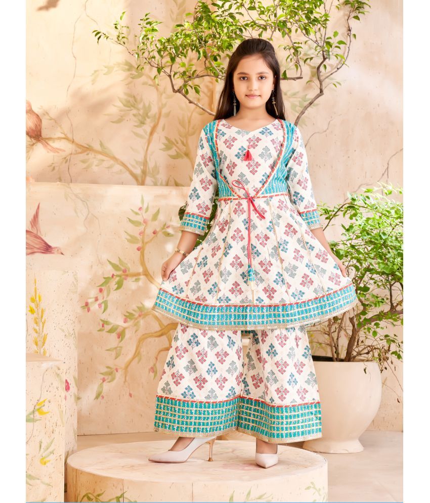     			Aarika Sea Green Cotton Girls Kurta and Sharara Set ( Pack of 1 )