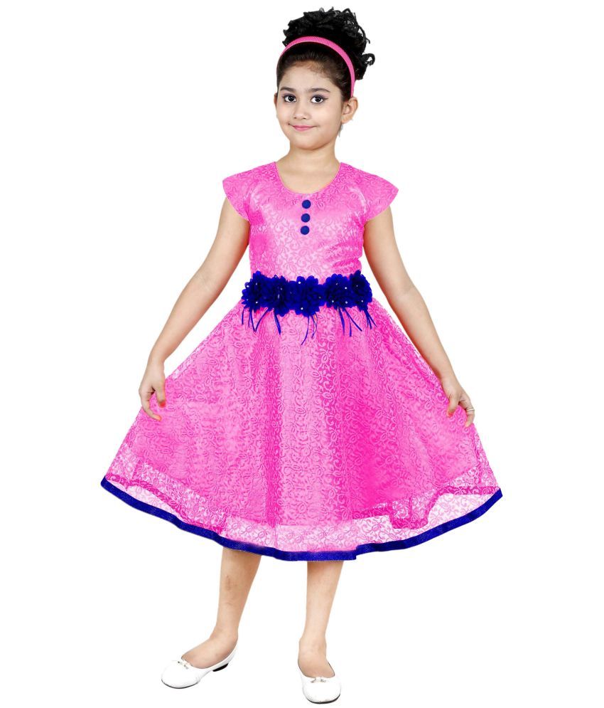     			DEBDESHIK Pink Net Girls A-line Dress ( Pack of 1 )