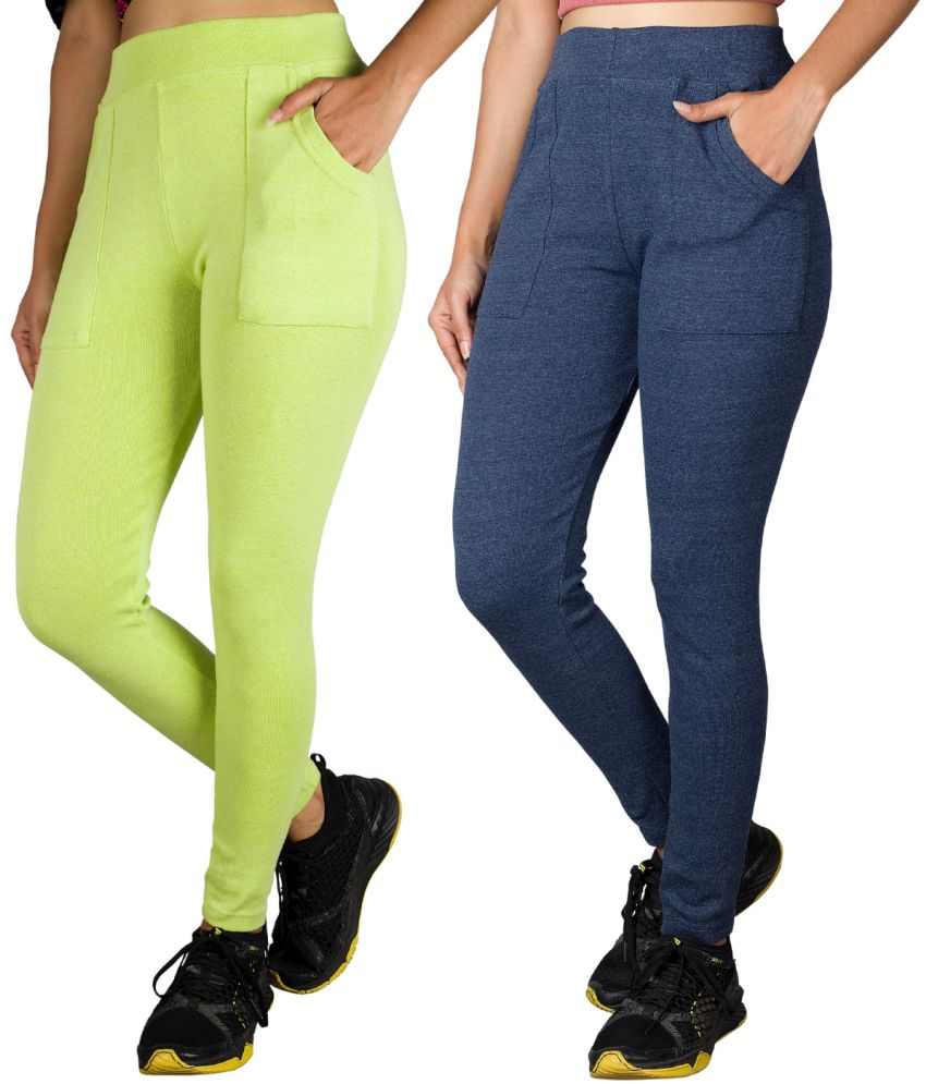     			KARARO JEGGINGS - Cotton Blend Skinny Fit Fluorescent Green Women's Jeggings ( Pack of 2 )