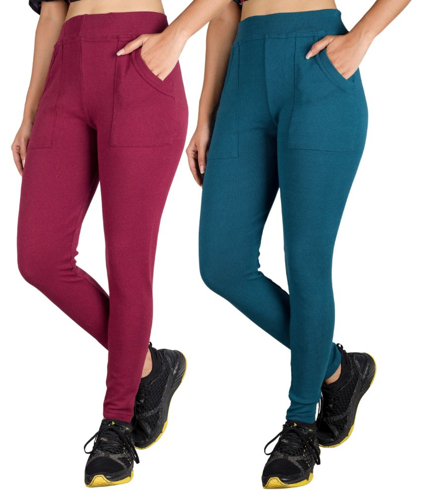     			KARARO JEGGINGS - Cotton Blend Skinny Fit Maroon Women's Jeggings ( Pack of 2 )