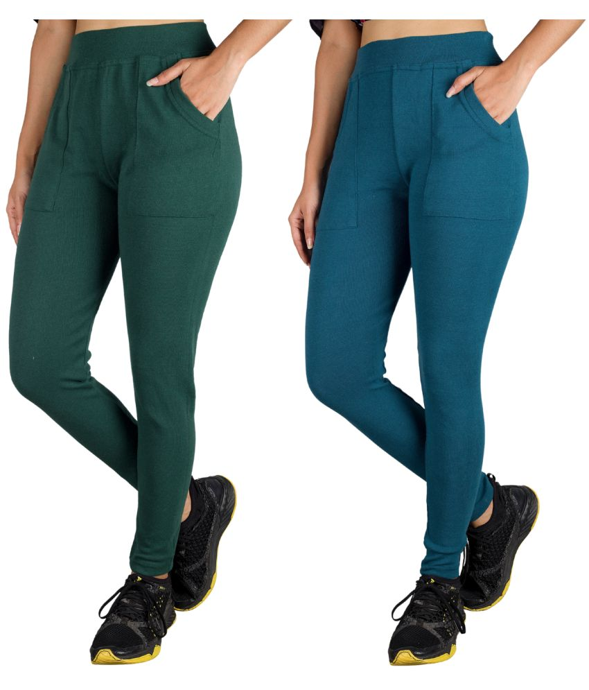     			KARARO JEGGINGS - Cotton Blend Skinny Fit Green Women's Jeggings ( Pack of 2 )