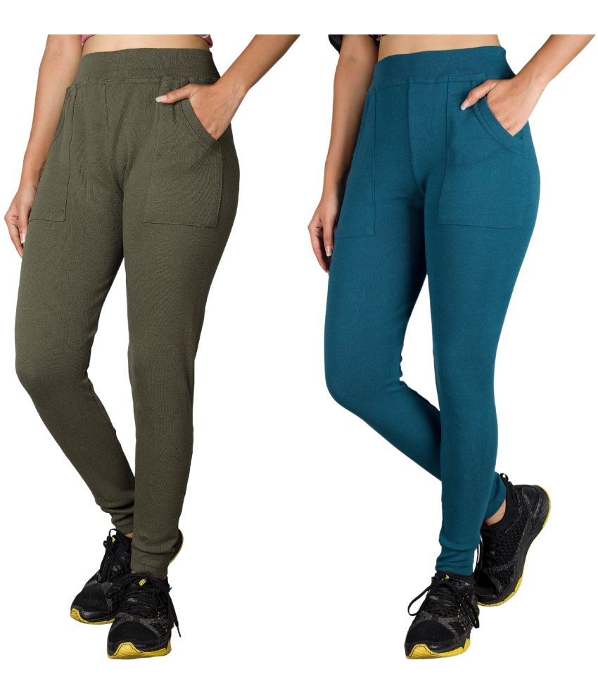     			KARARO JEGGINGS - Cotton Blend Skinny Fit Olive Women's Jeggings ( Pack of 2 )