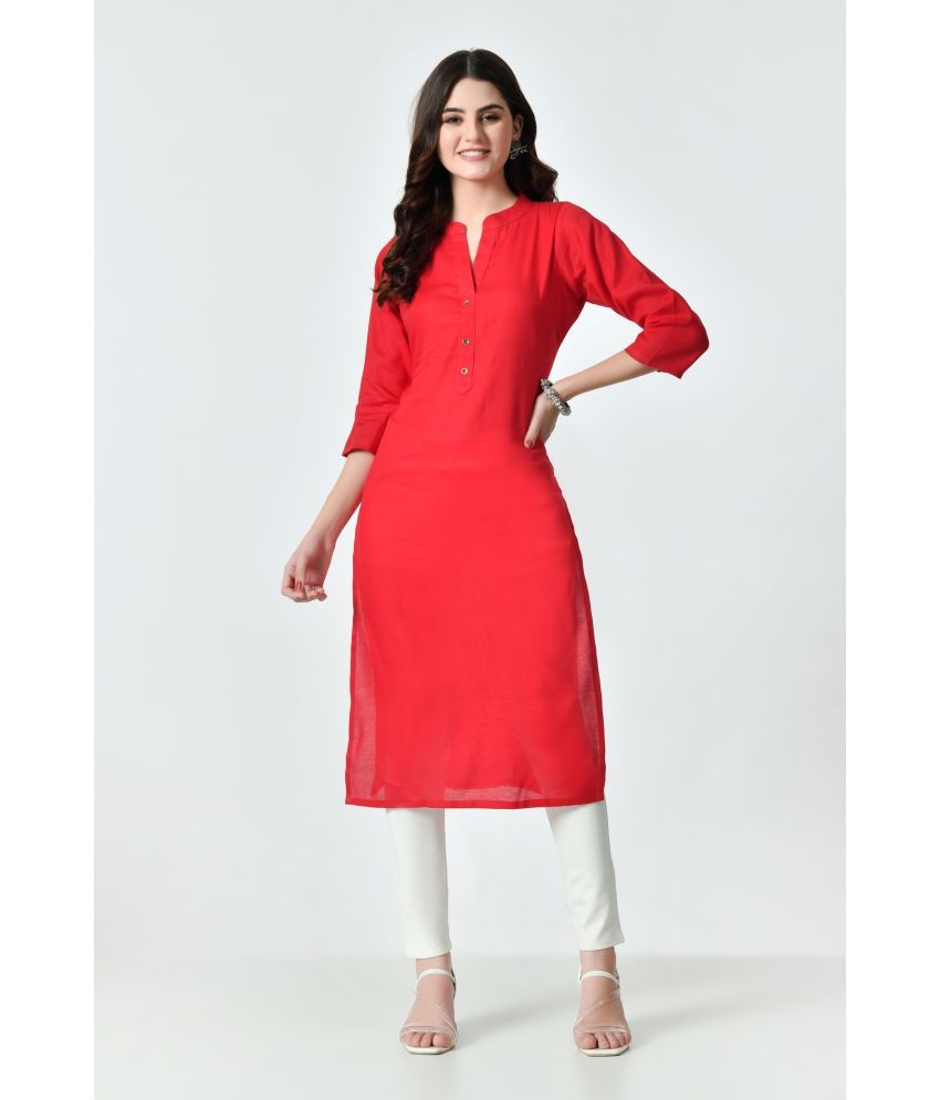     			MAURYA Cotton Blend Solid Straight Women's Kurti - Red ( Pack of 1 )