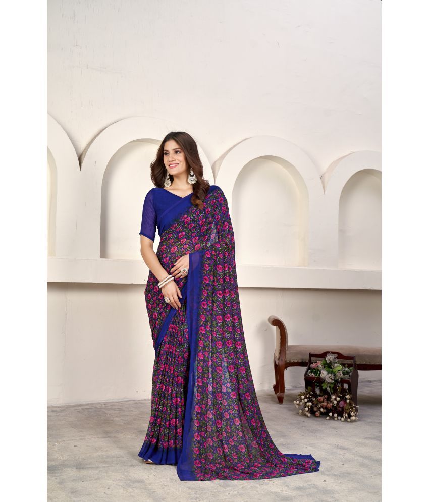     			Varni Fabrics Georgette Printed Saree With Blouse Piece - Blue ( Pack of 1 )