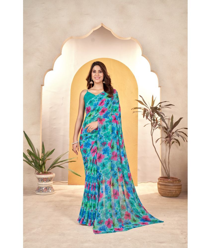     			Varni Fabrics Georgette Printed Saree With Blouse Piece - Sea Green ( Pack of 1 )