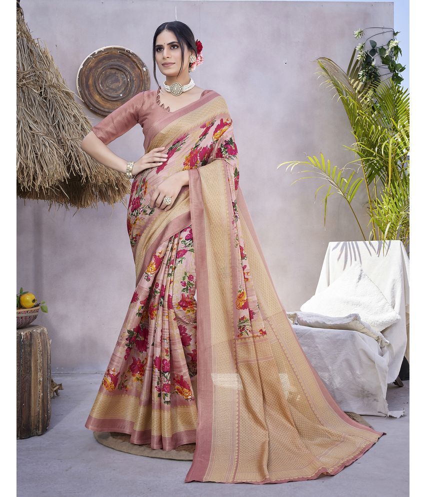     			Yashika Art Silk Printed Saree With Blouse Piece - PEACH ( Pack of 1 )