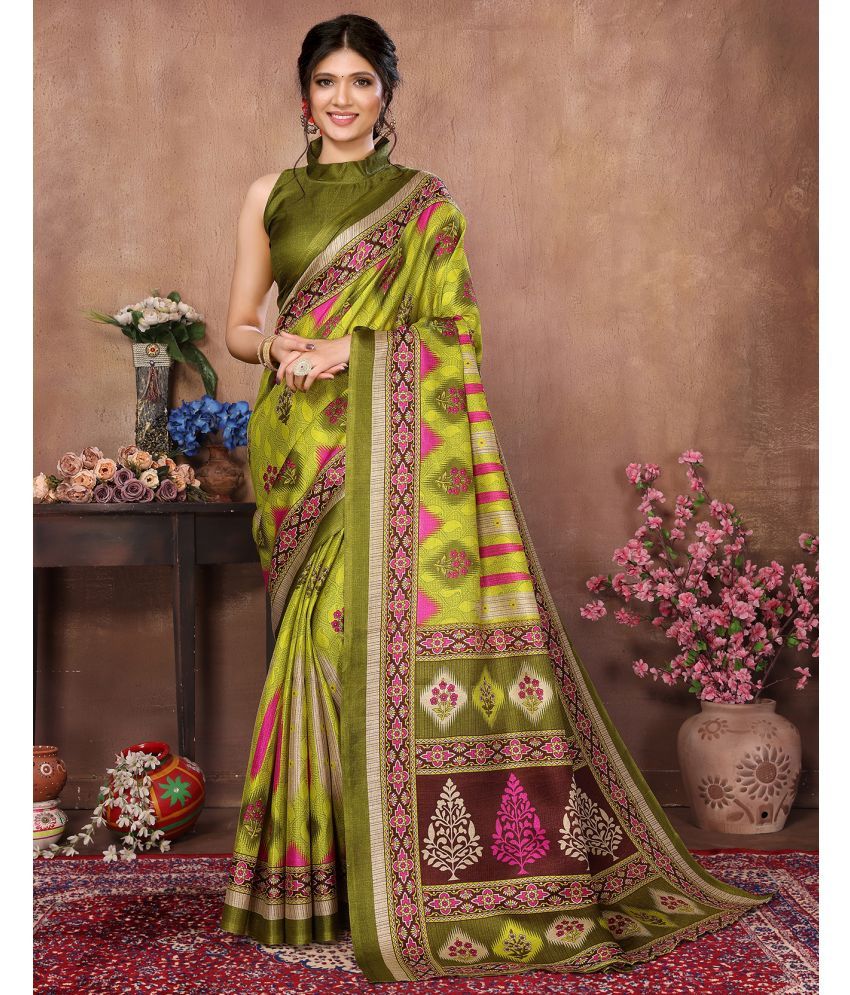     			Yashika Art Silk Printed Saree With Blouse Piece - OLIVE ( Pack of 1 )