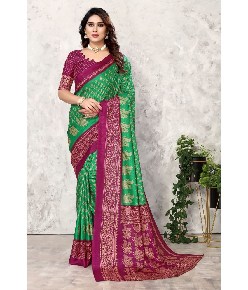     			Yashika Art Silk Printed Saree With Blouse Piece - GREEN ( Pack of 1 )