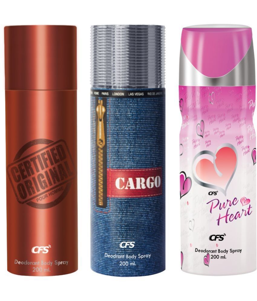     			CFS Cargo Blue, Ctfd Brown & PureHeartPink Body Spray for Unisex 600 ml ( Pack of 3 )