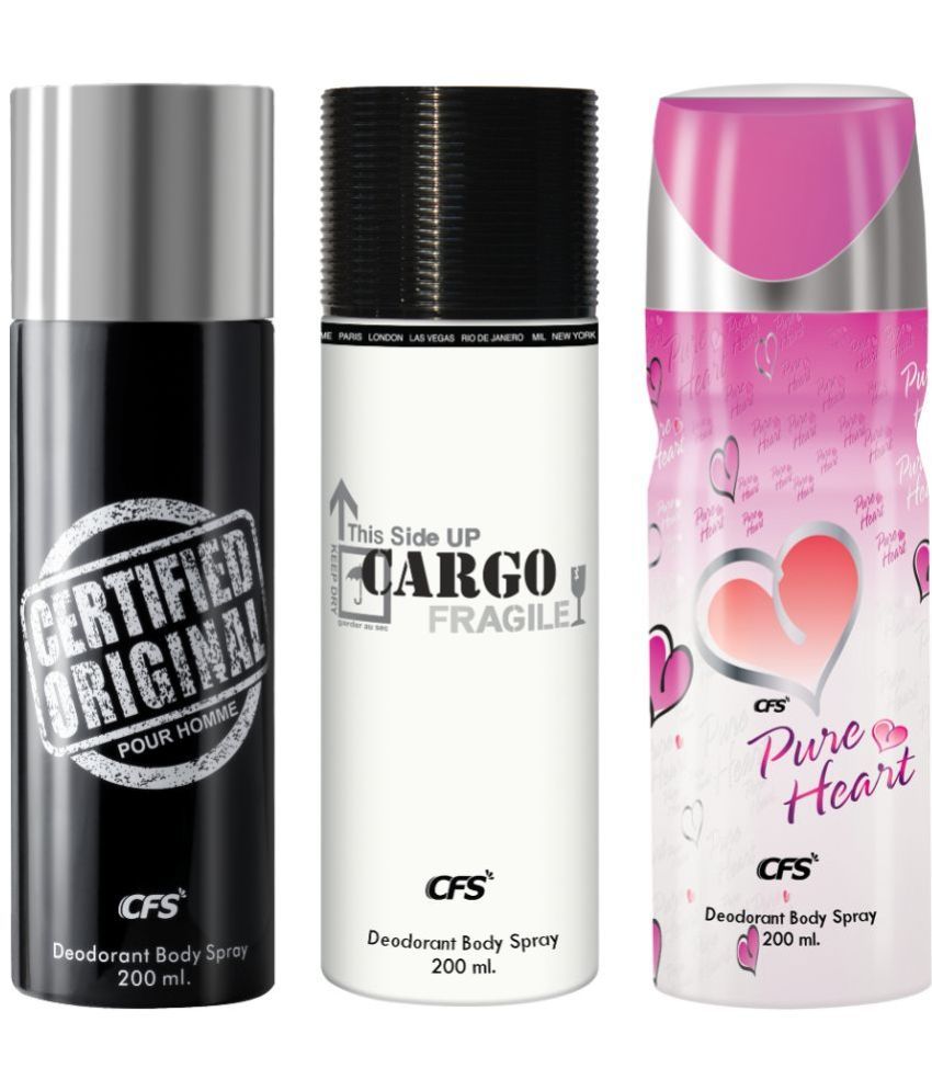     			CFS  Cargo White, Ctfd Blck &Pure Heart Pink Deodorant Spray for Unisex 600 ml ( Pack of 3 )