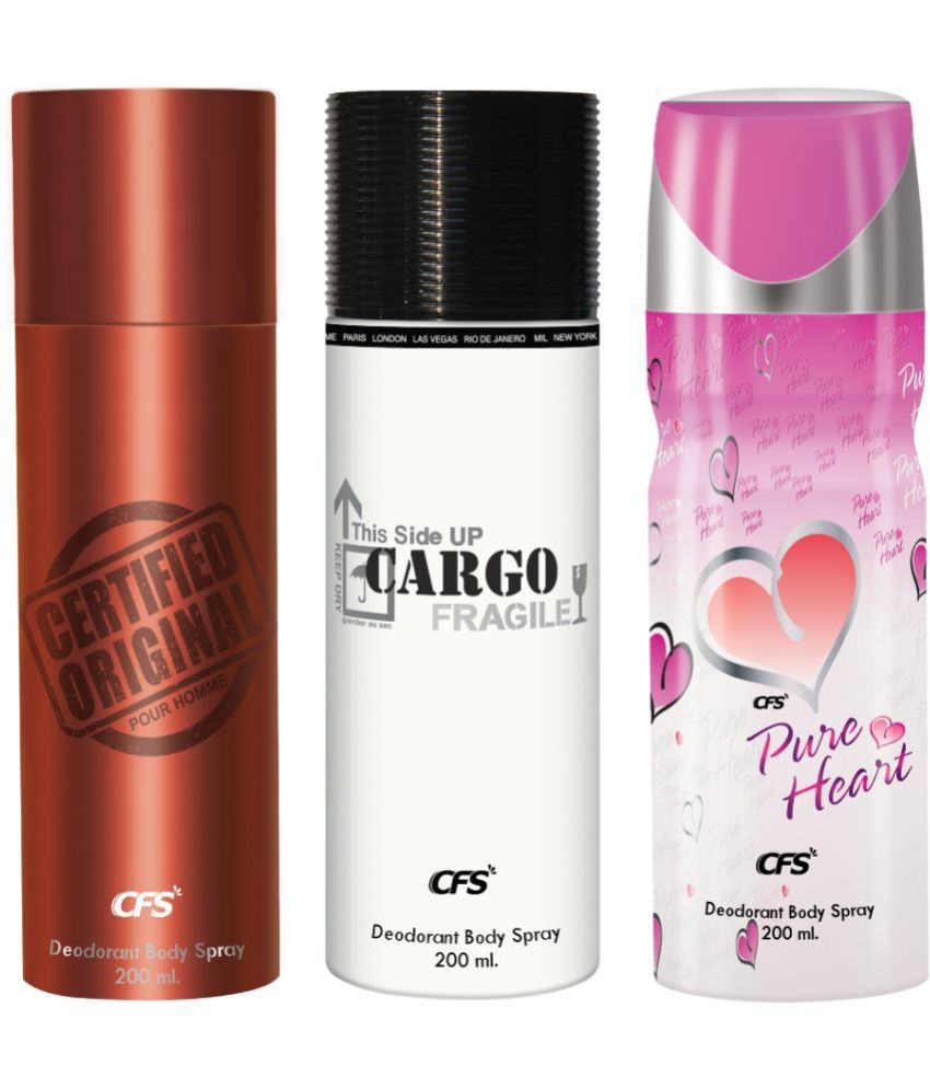     			CFS  Cargo White, Ctfd Brown & PureHeartPink Deodorant Spray for Unisex 600 ml ( Pack of 3 )